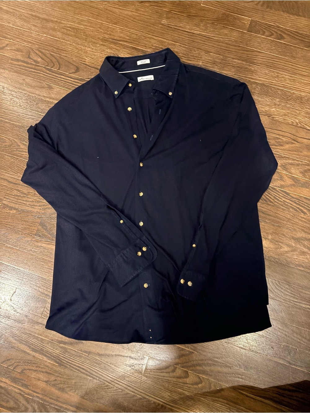 Men's Peter Millar Navy Long-Sleeve Button-Down Shirt